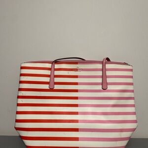 Kate Spade Pink and Red Striped Tote